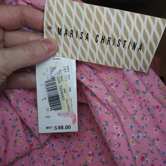 Vintage 90's Deadstock Marisa Christina Pink Ditsy Floral Sheath Dress - Picture 9 of 11